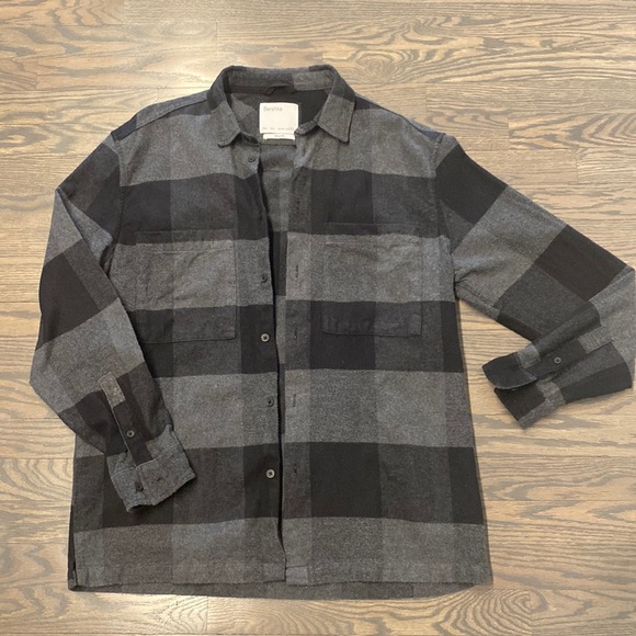 Bershka Shirts Black And Gray Flannel Shirt Poshmark